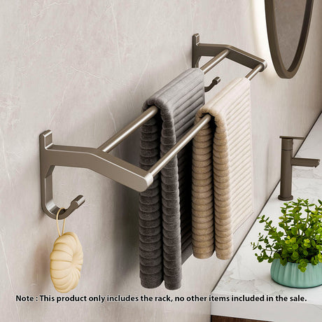 SOGA 2X 62cm Gray Wall-Mounted Double Pole Towel Holder Bathroom Organiser Rail Hanger with Hooks - Cafe Supply