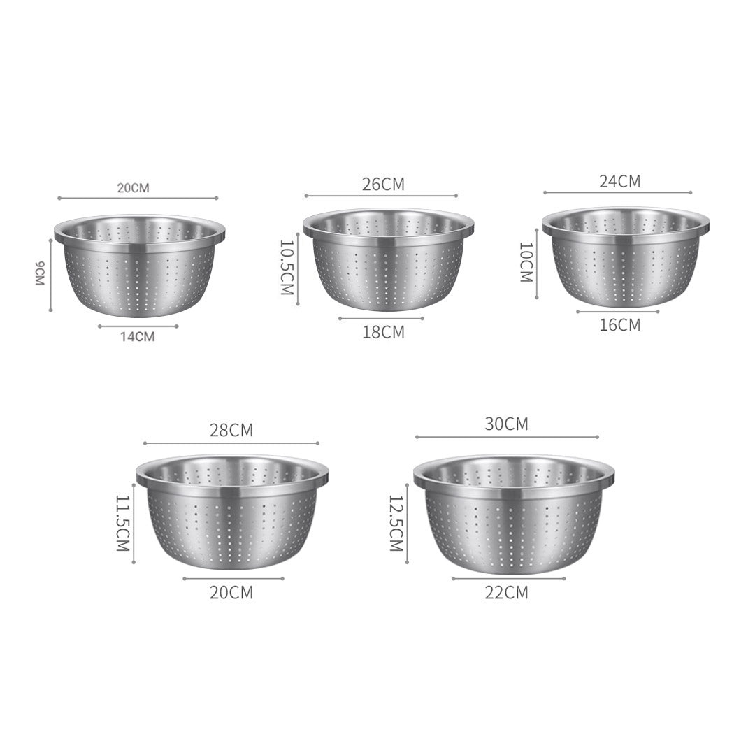 SOGA Stainless Steel Nesting Basin Colander Perforated Kitchen Sink Washing Bowl Metal Basket Strainer Set of 5 - Cafe Supply