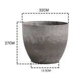 SOGA 2X 27cm Rock Grey Round Resin Plant Flower Pot in Cement Pattern Planter Cachepot for Indoor Home Office - Cafe Supply
