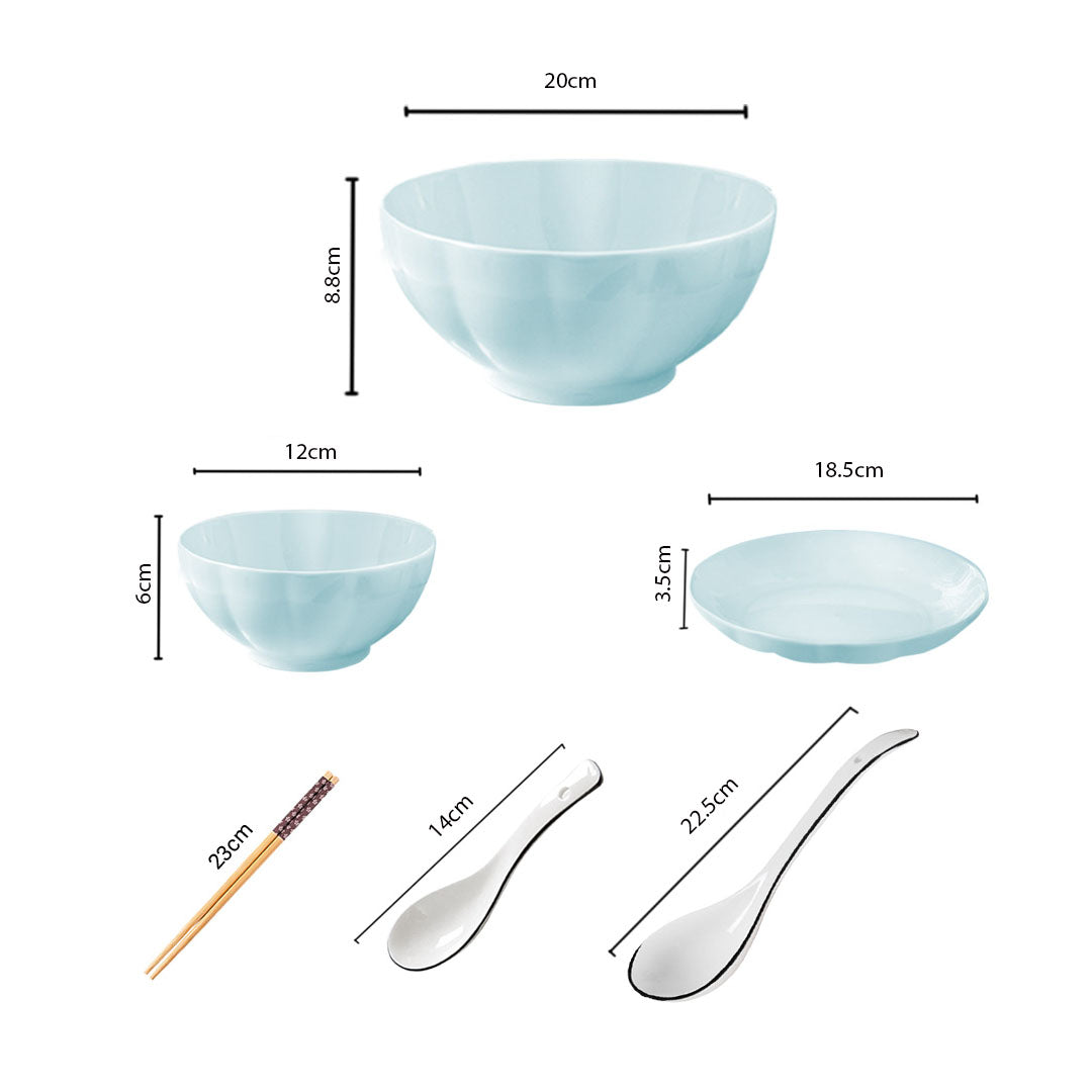 SOGA Light Blue Japanese Style Ceramic Dinnerware Crockery Soup Bowl Plate Server Kitchen Home Decor Set of 9 - Cafe Supply