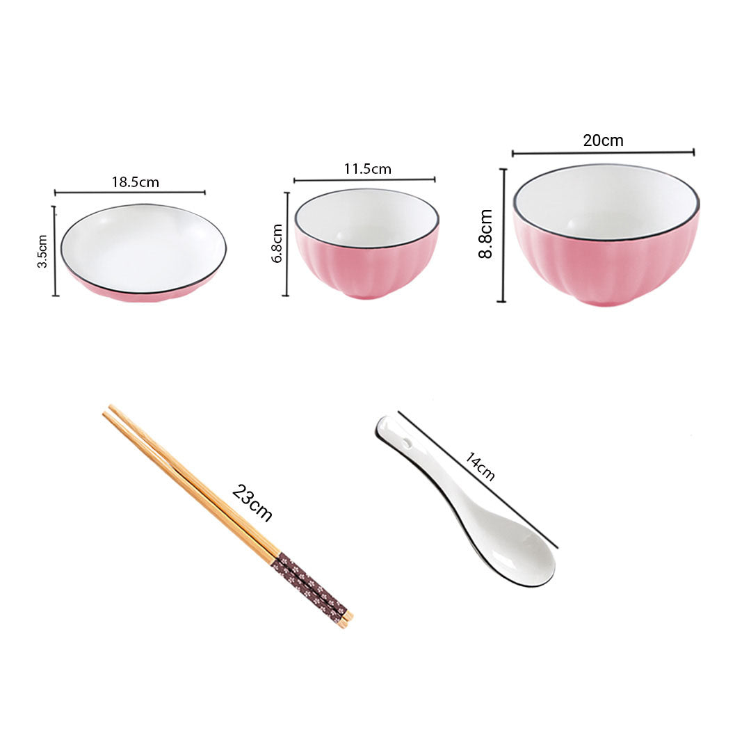 SOGA Pink Japanese Style Ceramic Dinnerware Crockery Soup Bowl Plate Server Kitchen Home Decor Set of 9 - Cafe Supply
