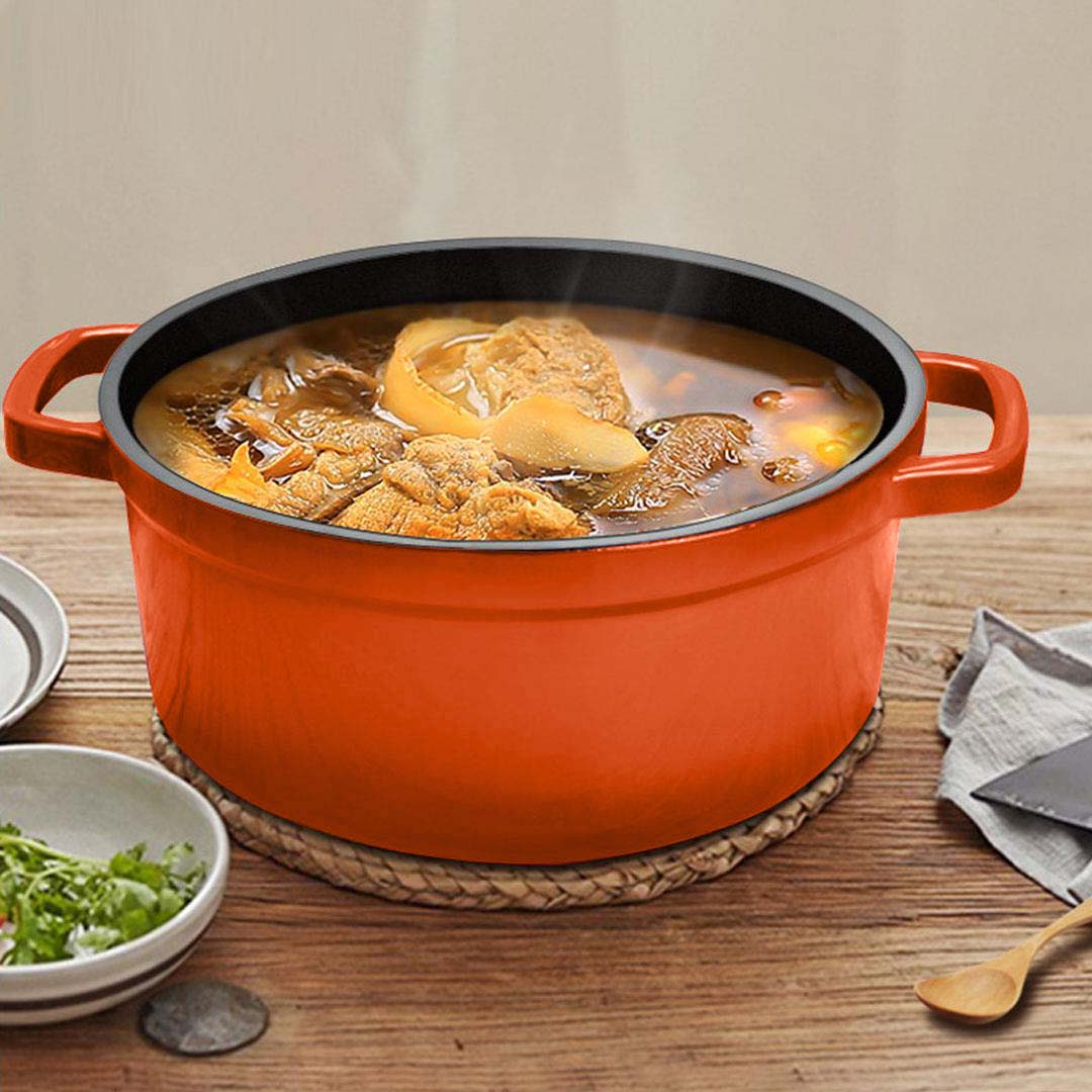 SOGA 2X Cast Iron 24cm Enamel Porcelain Stewpot Casserole Stew Cooking Pot With Lid Orange - Cafe Supply