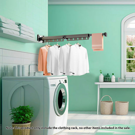 SOGA 2X 93.2cm Wall-Mounted Clothing Dry Rack Retractable Space-Saving Foldable Hanger - Cafe Supply
