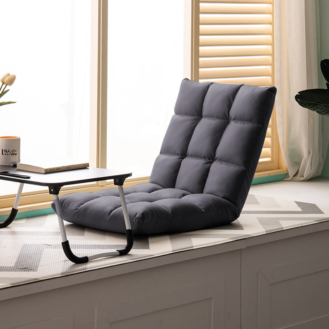 SOGA 2X Grey Lounge Floor Recliner Adjustable Gaming Sofa Bed Foldable Indoor Outdoor Backrest Seat Home Office Decor - Cafe Supply
