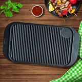 SOGA 47cm Cast Iron Ridged Griddle Hot Plate Grill Pan BBQ Stovetop - Cafe Supply