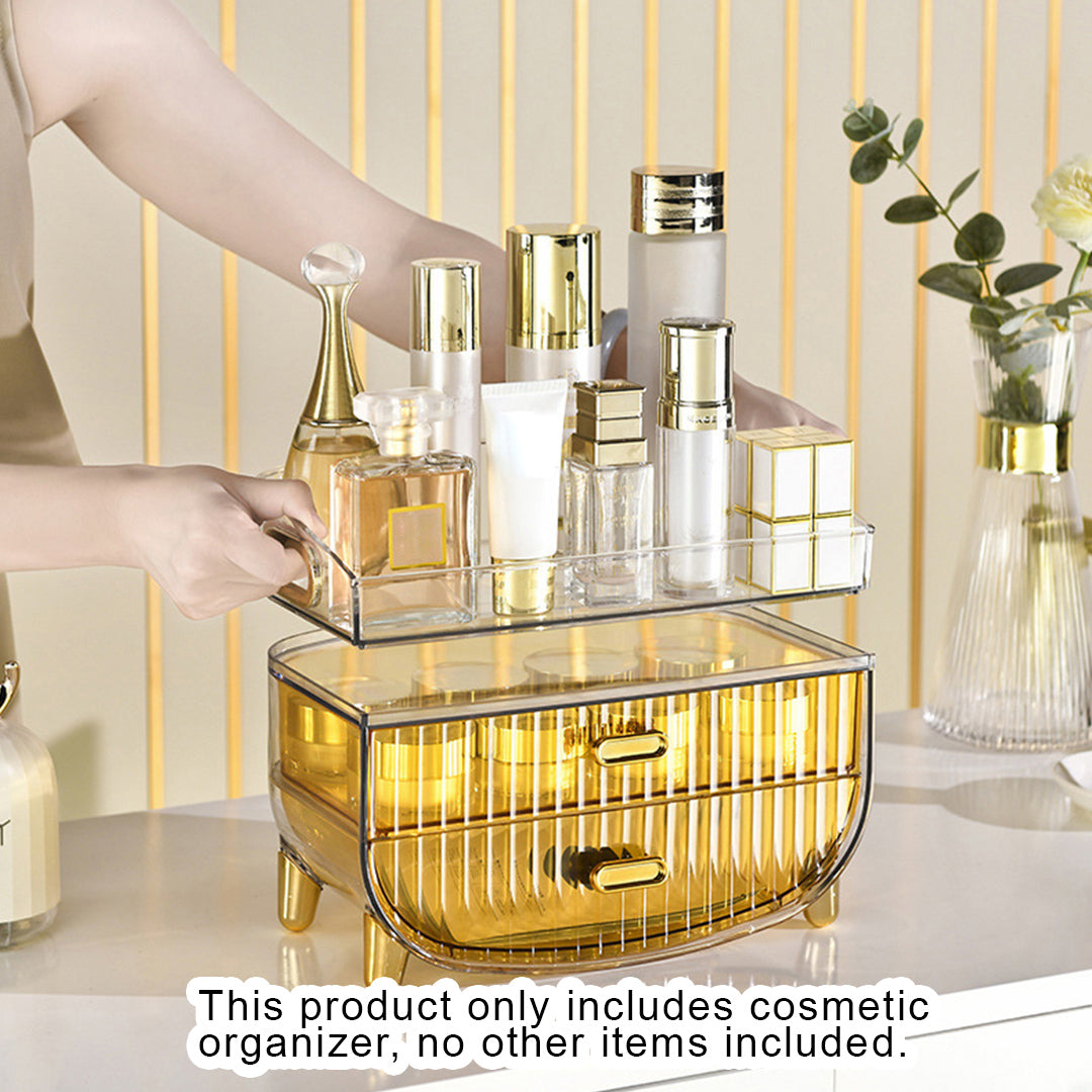 SOGA 2X 3 Tier Golden Yellow Multifunctional Countertop Cosmetic Storage Makeup Skincare Holder Jewelry Cabinet Bathroom Desk Drawer Vanity Organiser - Cafe Supply