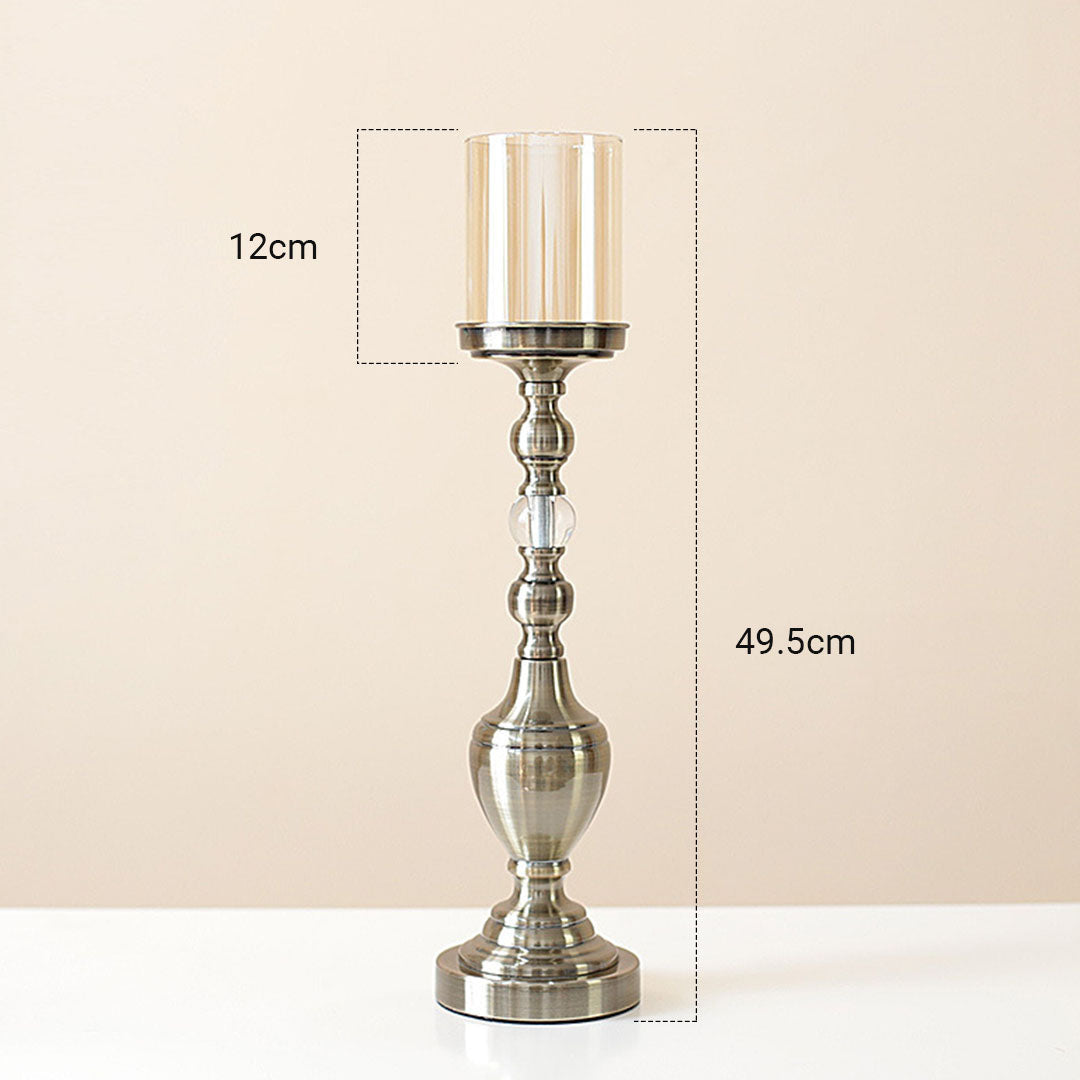 SOGA 49.5cm Glass Candlestick Candle Holder Stand Pillar Glass/Iron Metal - Cafe Supply