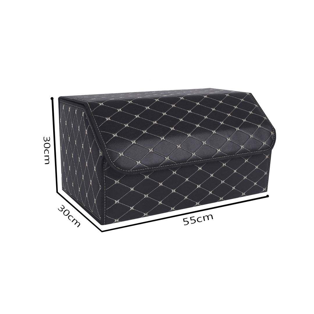 SOGA Leather Car Boot Collapsible Foldable Trunk Cargo Organizer Portable Storage Box Black/Gold Stitch Large - Cafe Supply