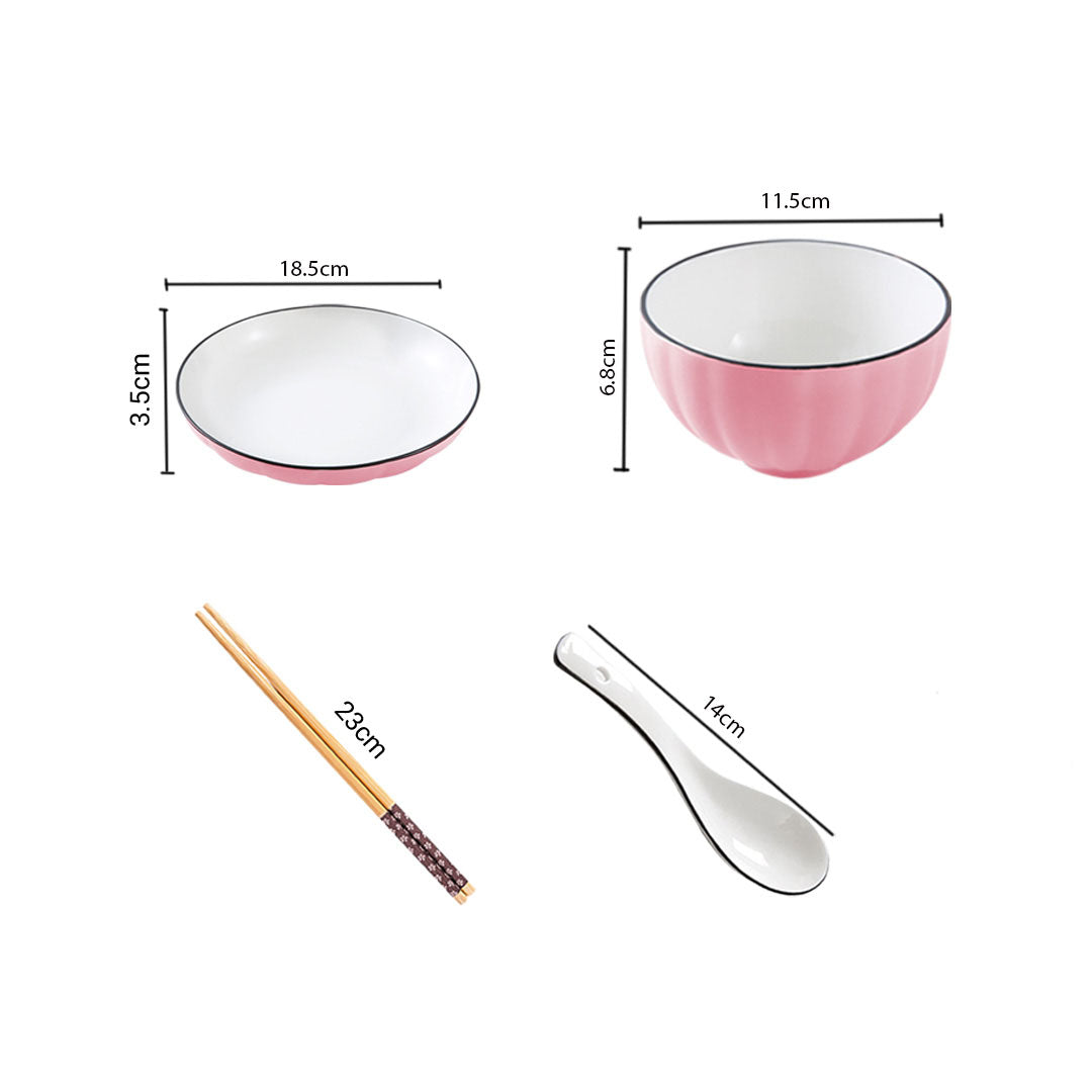 SOGA Pink Japanese Style Ceramic Dinnerware Crockery Soup Bowl Plate Server Kitchen Home Decor Set of 4 - Cafe Supply