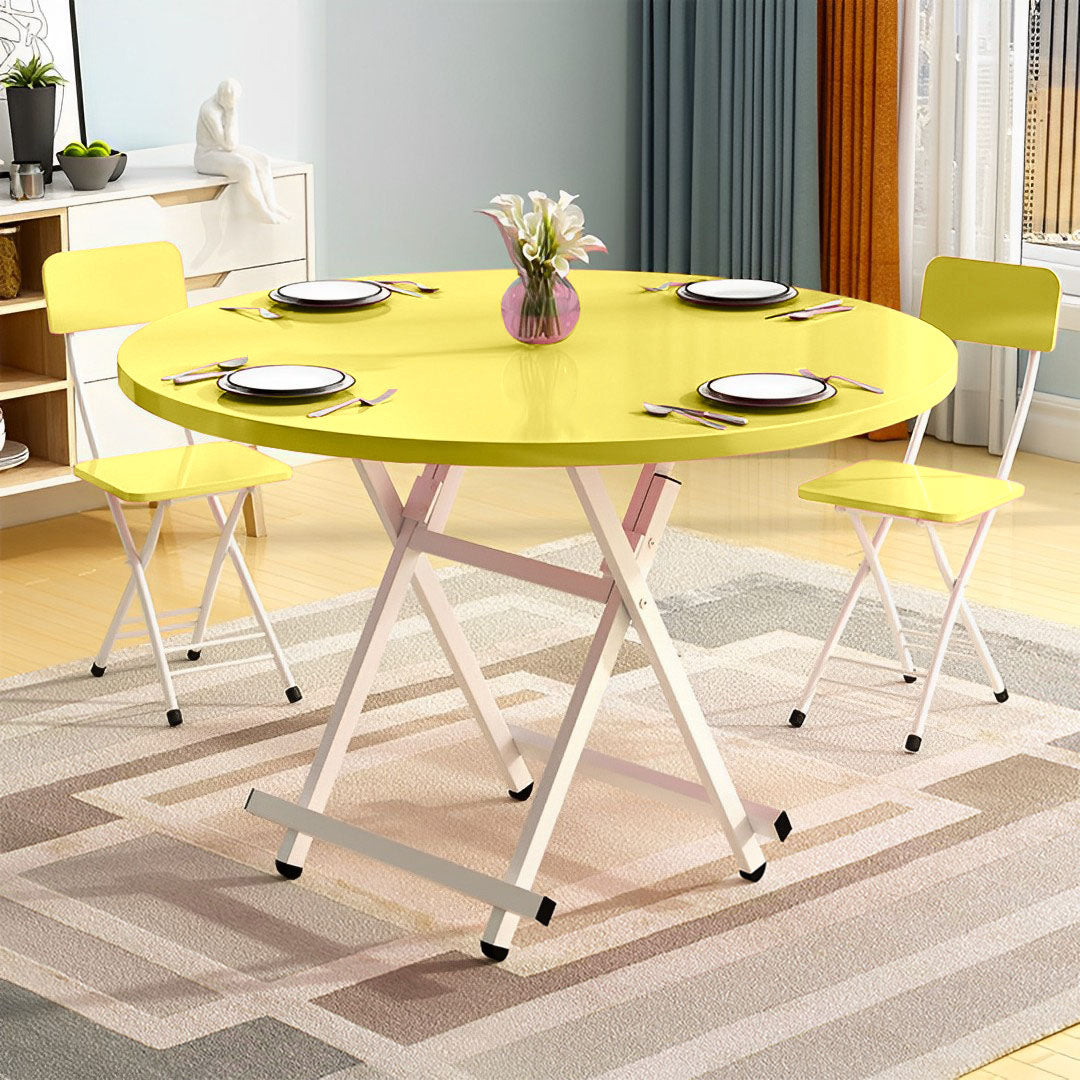 SOGA Yellow Dining Table Portable Round Surface Space Saving Folding Desk Home Decor - Cafe Supply
