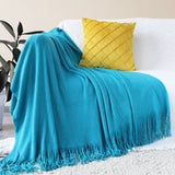 SOGA 2X Blue Acrylic Knitted Throw Blanket Solid Fringed Warm Cozy Woven Cover Couch Bed Sofa Home Decor - Cafe Supply