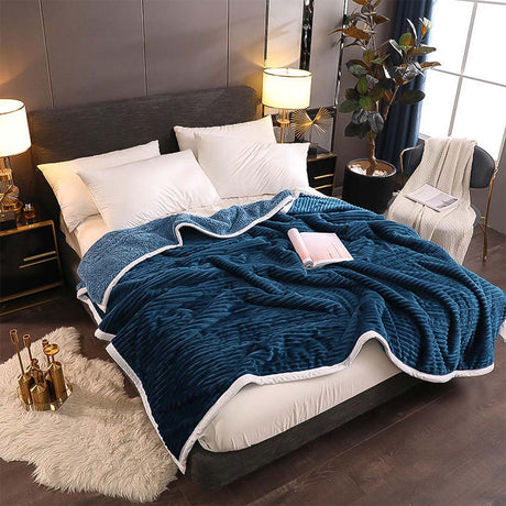 SOGA 2X Throw Blanket Warm Cozy Double Sided Thick Flannel Coverlet Fleece Bed Sofa Comforter Dark Blue - Cafe Supply