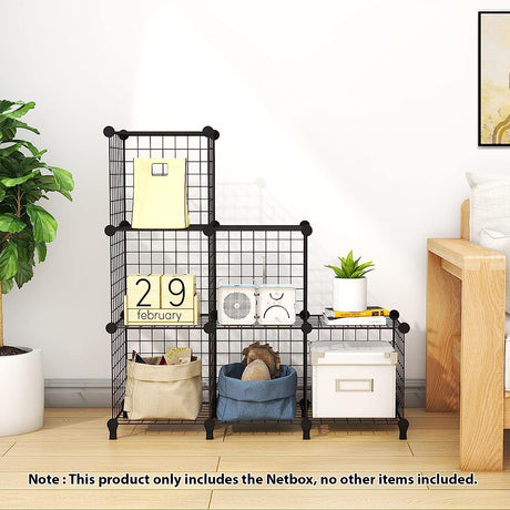 SOGA 2X Black Portable 6-Cube 3 Column Storage Organiser Foldable DIY Modular Grid Space Saving Shelf - Cafe Supply