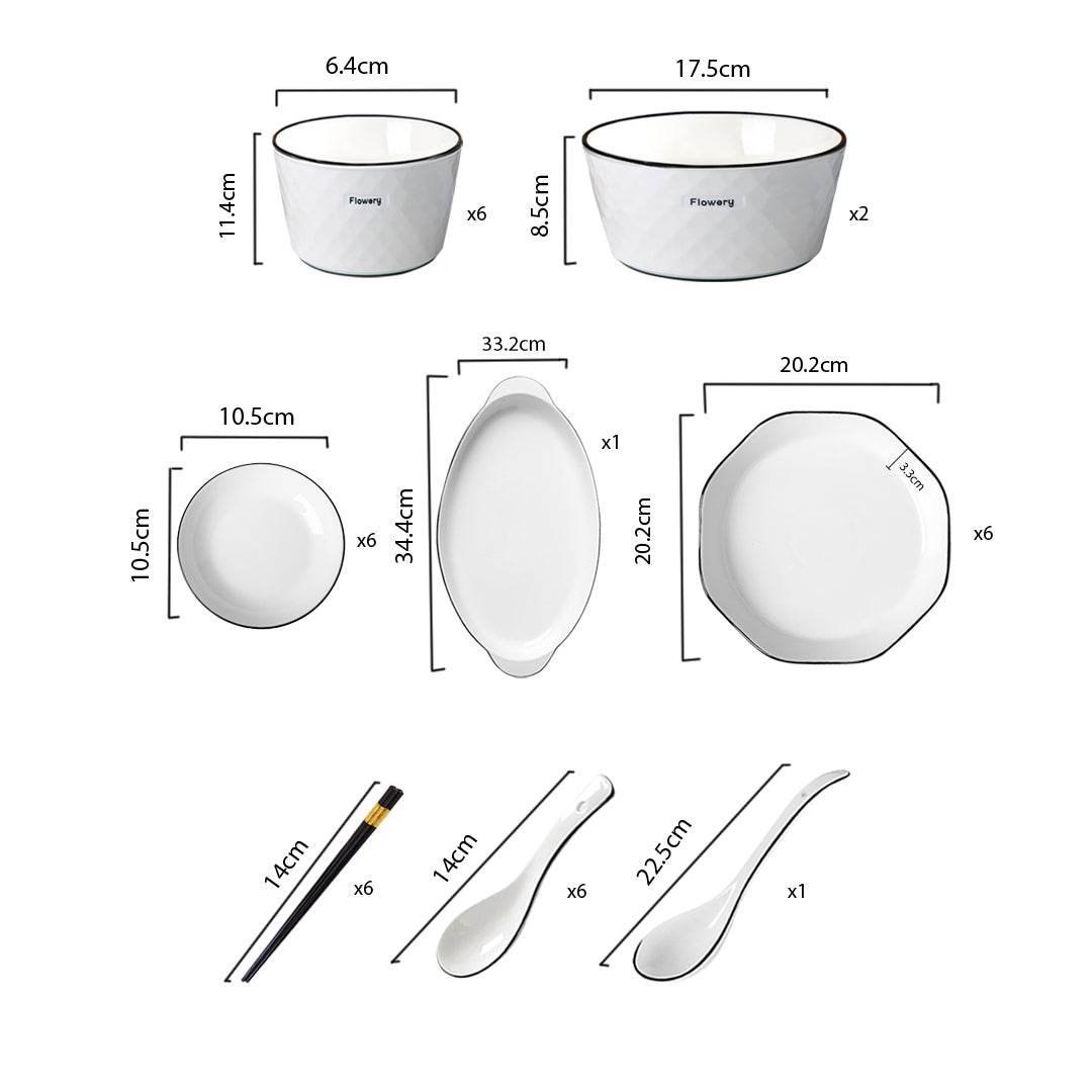 SOGA Diamond Pattern Ceramic Dinnerware Crockery Soup Bowl Plate Server Kitchen Home Decor Set of 22 - Cafe Supply