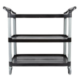 SOGA 3 Tier Food Trolley Food Waste Cart With Two Bins Storage Kitchen Black Large - Cafe Supply