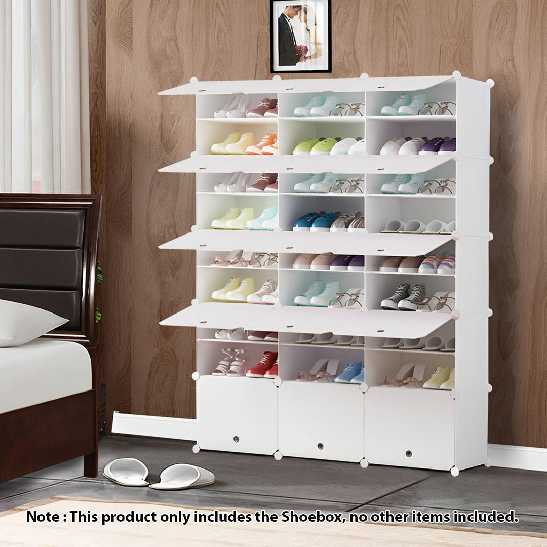SOGA 9 Tier 3 Column White Shoe Rack Organizer Sneaker Footwear Storage Stackable Stand Cabinet Portable Wardrobe with Cover - Cafe Supply