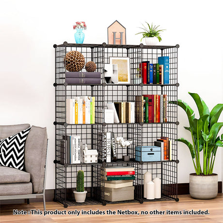 SOGA 2X Black Portable 12-Cube Storage Organiser Foldable DIY Modular Grid Space Saving Shelf - Cafe Supply