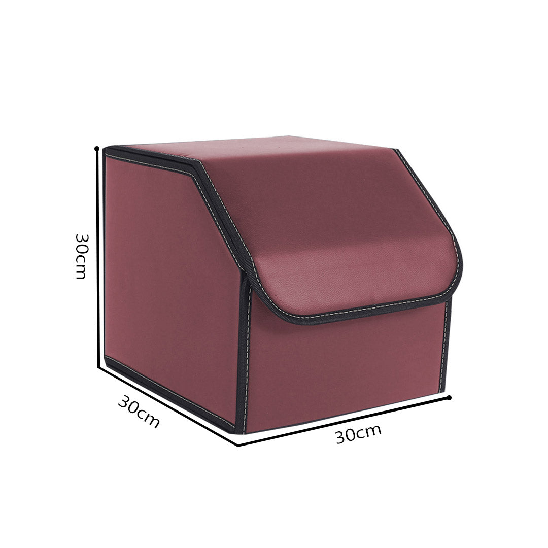 SOGA 2X  Leather Car Boot Collapsible Foldable Trunk Cargo Organizer Portable Storage Box Red Small - Cafe Supply