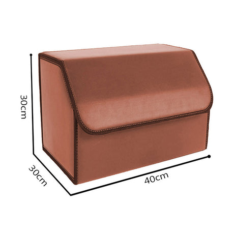 SOGA 2X Leather Car Boot Collapsible Foldable Trunk Cargo Organizer Portable Storage Box Coffee Medium - Cafe Supply