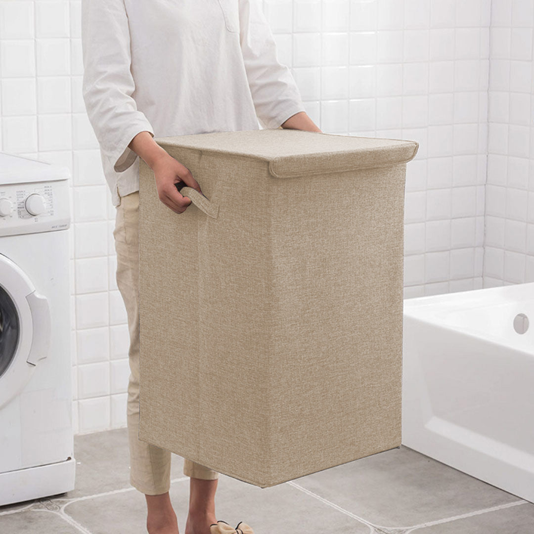 SOGA 2X Beige Large Collapsible Laundry Hamper Storage Box Foldable Canvas Basket Home Organiser Decor - Cafe Supply