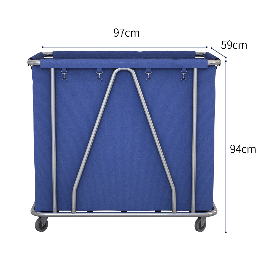 SOGA 2X Stainless Steel Commercial Large Soiled Linen Laundry Trolley Cart with Wheels Blue - Cafe Supply