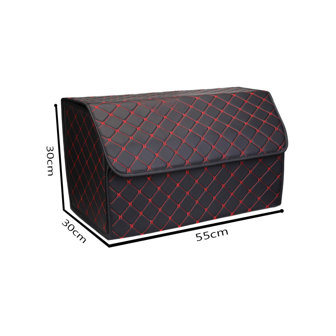 SOGA 2X Leather Car Boot Collapsible Foldable Trunk Cargo Organizer Portable Storage Box Black/Red Stitch Large - Cafe Supply