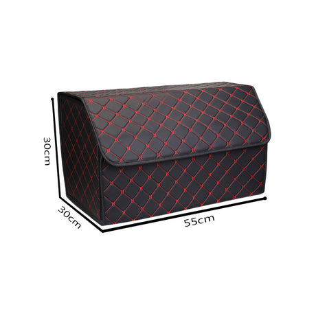 SOGA 2X Leather Car Boot Collapsible Foldable Trunk Cargo Organizer Portable Storage Box Black/Red Stitch Large - Cafe Supply
