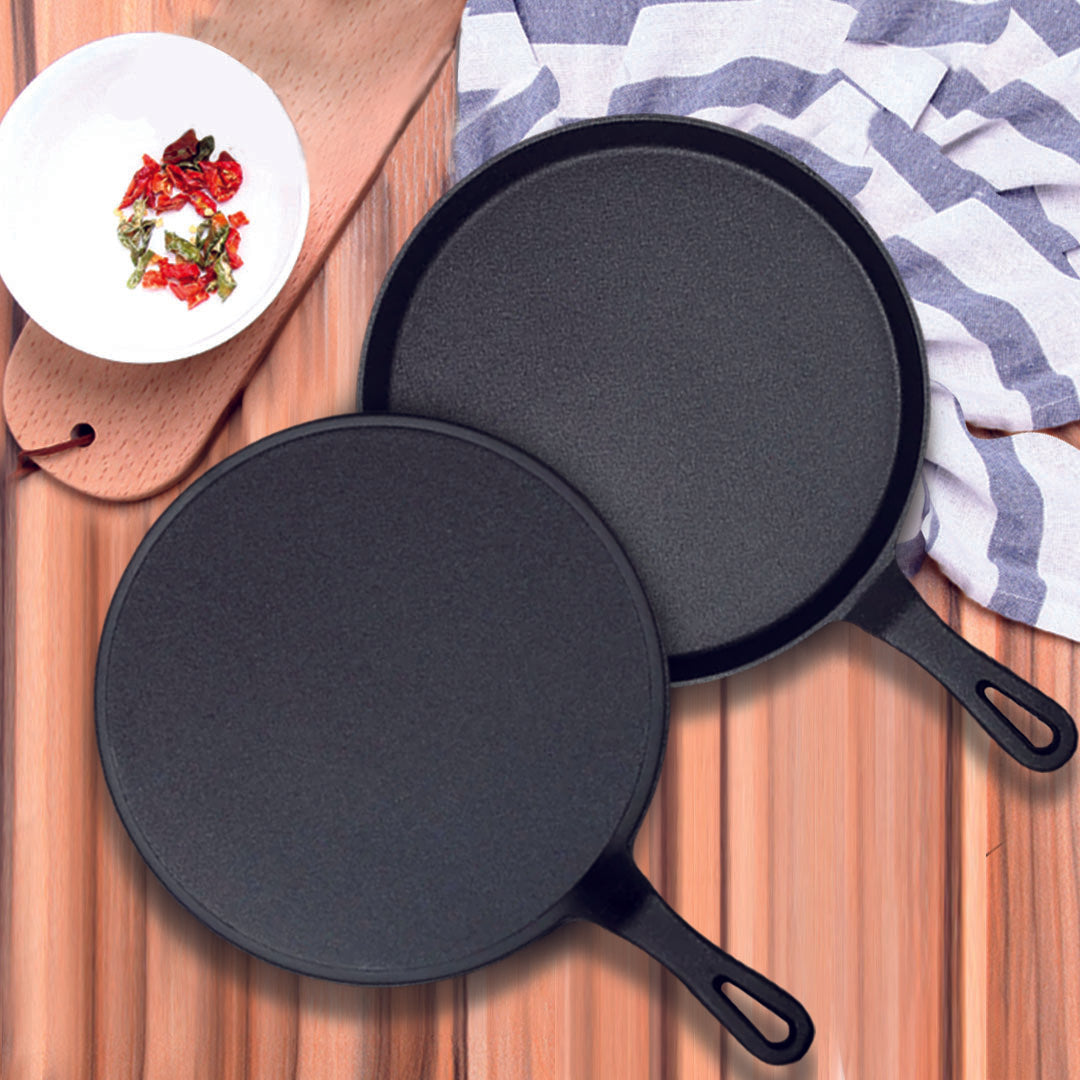 SOGA 2X 26cm Round Cast Iron Frying Pan Skillet Griddle Sizzle Platter - Cafe Supply