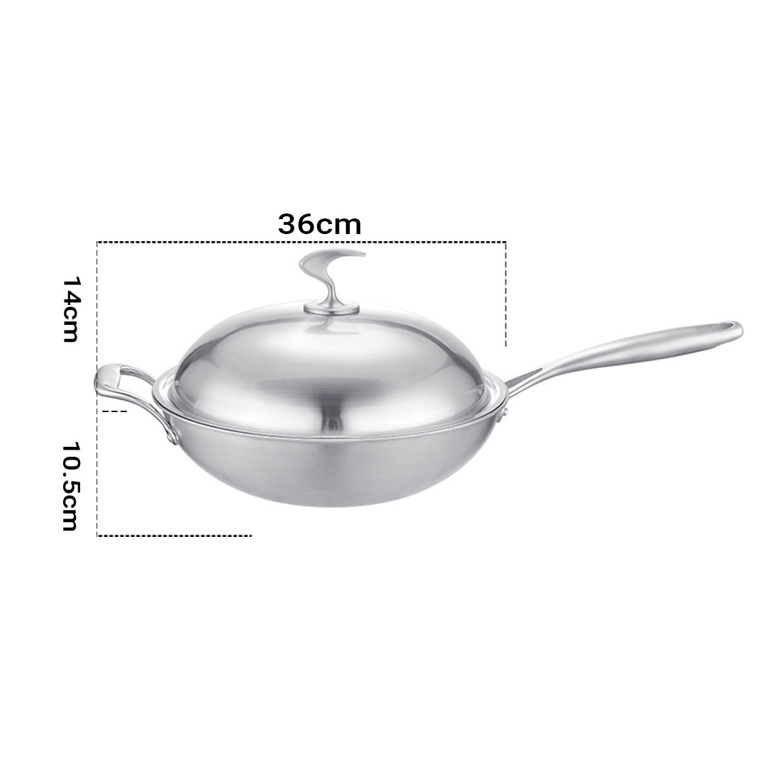 SOGA 18/10 Stainless Steel Fry Pan 36cm Frying Pan Top Grade Skillet with Helper Handle and Lid - Cafe Supply