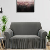 SOGA 2-Seater Grey Sofa Cover with Ruffled Skirt Couch Protector High Stretch Lounge Slipcover Home Decor - Cafe Supply