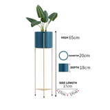 SOGA 2X 2 Layer 65cm Gold Metal Plant Stand with Blue Flower Pot Holder Corner Shelving Rack Indoor Display