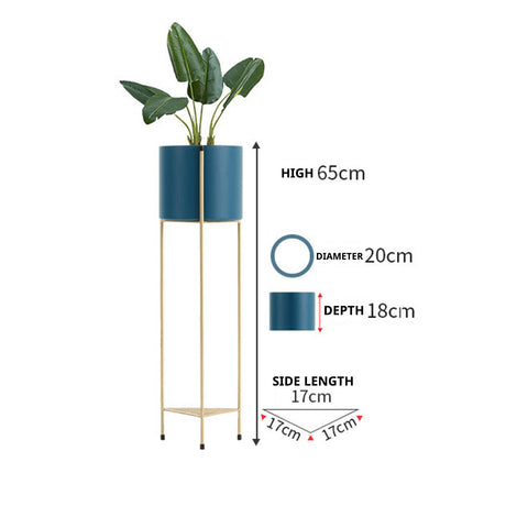 SOGA 2X 2 Layer 65cm Gold Metal Plant Stand with Blue Flower Pot Holder Corner Shelving Rack Indoor Display - Cafe Supply