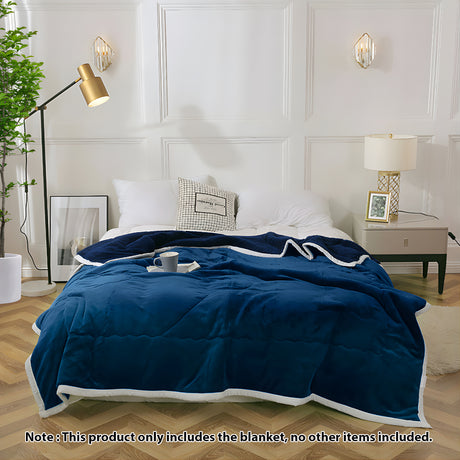 SOGA 2X Navy Blue Throw Blanket Warm Cozy Double Sided Thick Flannel Coverlet Fleece Bed Sofa Comforter - Cafe Supply