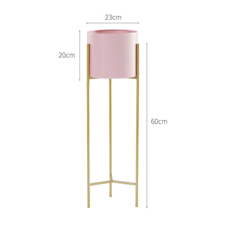 SOGA 2X 2 Layer 60cm Gold Metal Plant Stand with Pink Flower Pot Holder Corner Shelving Rack Indoor Display - Cafe Supply