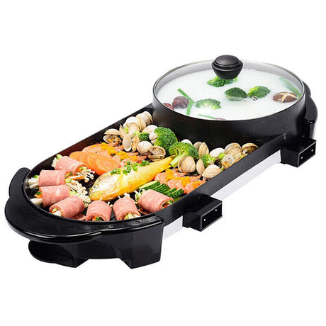 SOGA 2X 2  in 1 Electric Non-Stick BBQ Teppanyaki Grill Plate Steamboat Hotpot 2-8 Person - Cafe Supply