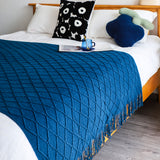 SOGA 2X Royal Blue Diamond Pattern Knitted Throw Blanket Warm Cozy Woven Cover Couch Bed Sofa Home Decor with Tassels - Cafe Supply