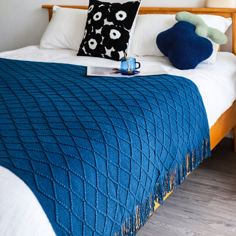 SOGA 2X Royal Blue Diamond Pattern Knitted Throw Blanket Warm Cozy Woven Cover Couch Bed Sofa Home Decor with Tassels - Cafe Supply