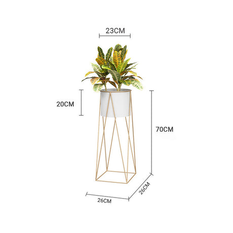 SOGA 2X 70cm Gold Metal Plant Stand with White Flower Pot Holder Corner Shelving Rack Indoor Display - Cafe Supply