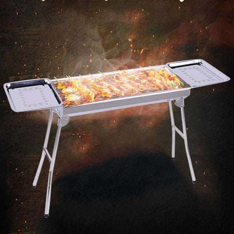 SOGA 2X Skewers Grill with Side Tray Portable Stainless Steel Charcoal BBQ Outdoor 6-8 Persons - Cafe Supply