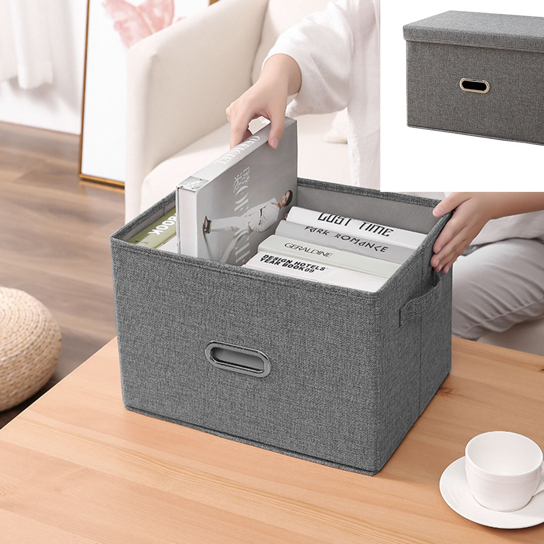 SOGA Grey Large Foldable Canvas Storage Box Cube Clothes Basket Organiser Home Decorative Box - Cafe Supply