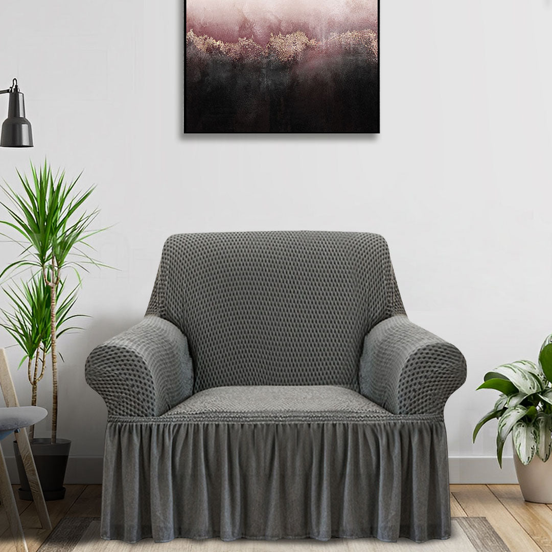 SOGA 1-Seater Grey Sofa Cover with Ruffled Skirt Couch Protector High Stretch Lounge Slipcover Home Decor - Cafe Supply