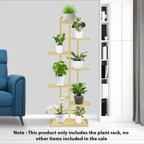 SOGA 2X 7 Tier 8 Pots Gold Metal Plant Stand Flowerpot Display Shelf Rack Indoor Home Office Decor - Cafe Supply