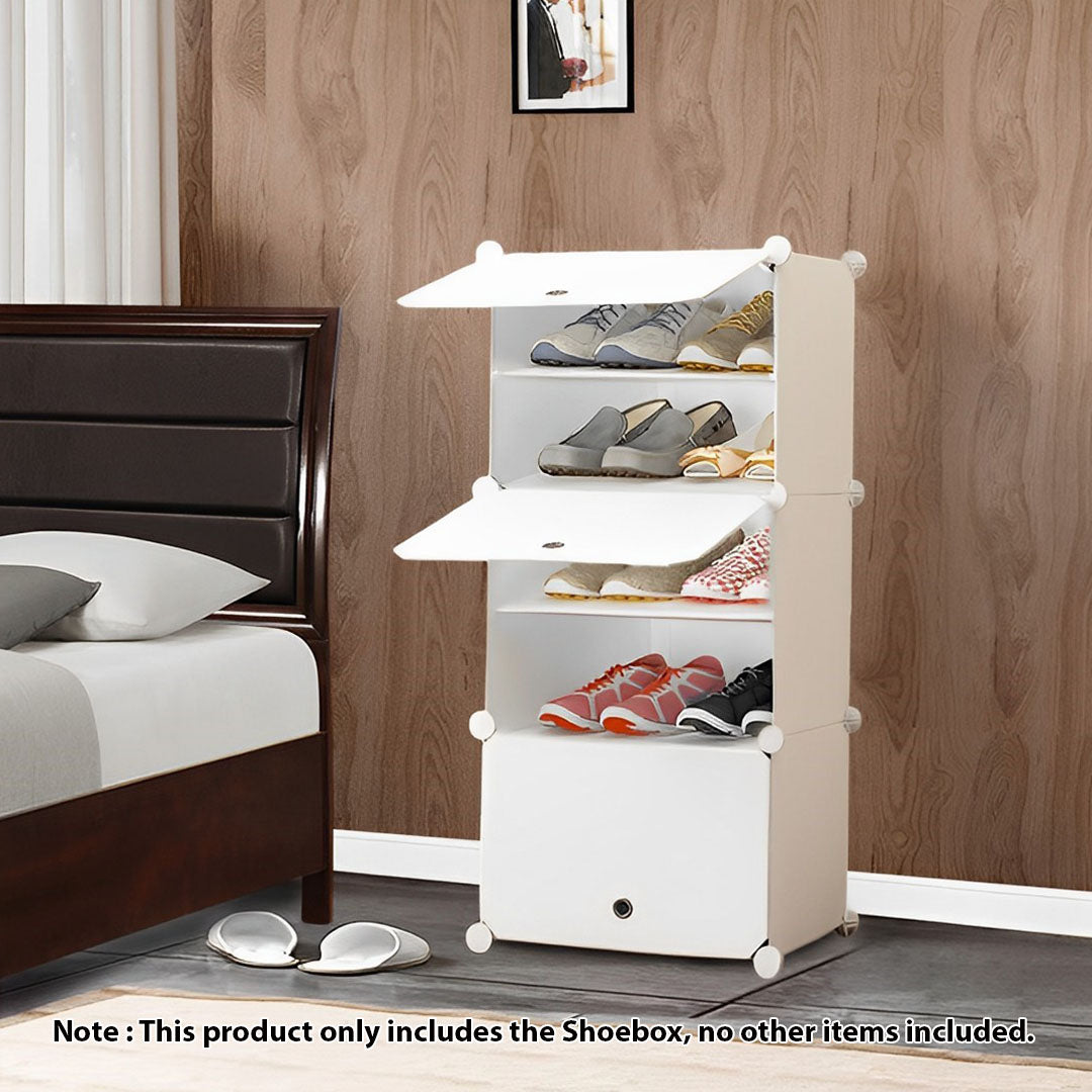SOGA 5 Tier White Shoe Rack Organizer Sneaker Footwear Storage Stackable Stand Cabinet Portable Wardrobe with Cover - Cafe Supply