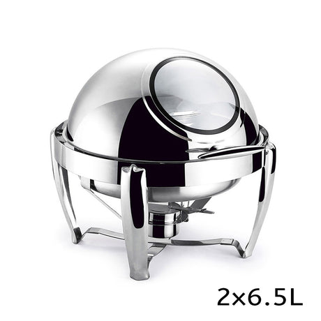 SOGA 2X 6.5L Stainless Steel Round Soup Tureen Bowl Station Roll Top Buffet Chafing Dish Catering Chafer Food Warmer Server - Cafe Supply