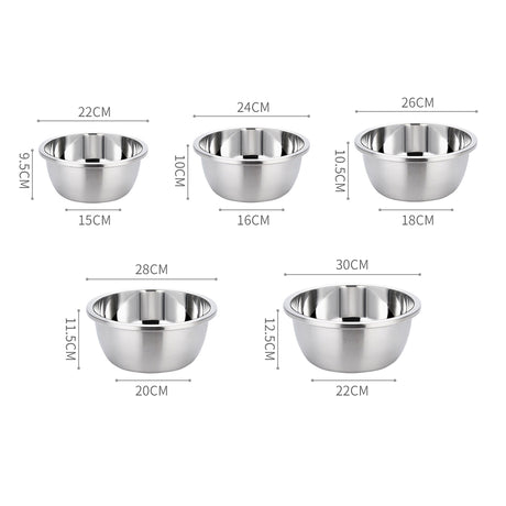 SOGA 2X 5Pcs Deepen Polished Stainless Steel Stackable Baking Washing Mixing Bowls Set Food Storage Basin - Cafe Supply