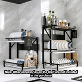 SOGA 2 Tier Steel Black Kitchen Countertop Drying Dish Rack Plate Cutlery Cutting Board Holder Dish Drainer Kitchen Organiser - Cafe Supply
