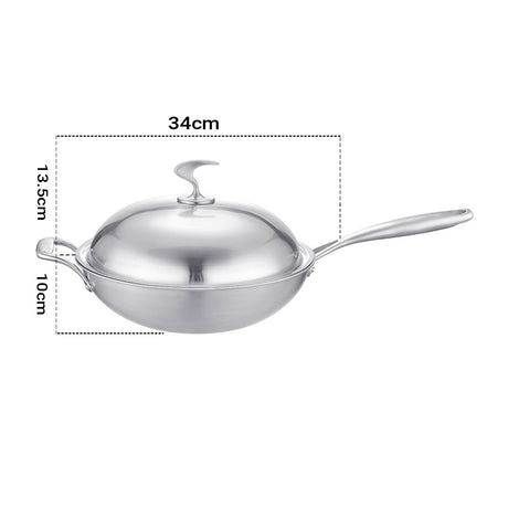 SOGA 2X 18/10 Stainless Steel Fry Pan 34cm Frying Pan Top Grade Skillet with Helper Handle and Lid - Cafe Supply
