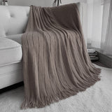 SOGA Coffee Textured Knitted Throw Blanket Warm Cozy Woven Cover Couch Bed Sofa Home Decor with Tassels - Cafe Supply