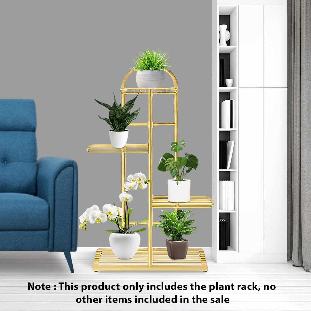 SOGA 4 Tier 5 Pots Gold Metal Plant Stand Flowerpot Display Shelf Rack Indoor Home Office Decor - Cafe Supply