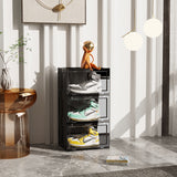 SOGA 3 Tier Black Portable Shoe Organiser Sneaker Footwear Folding Plastic Bin Stackable Storage Box with Magnet Doors - Cafe Supply